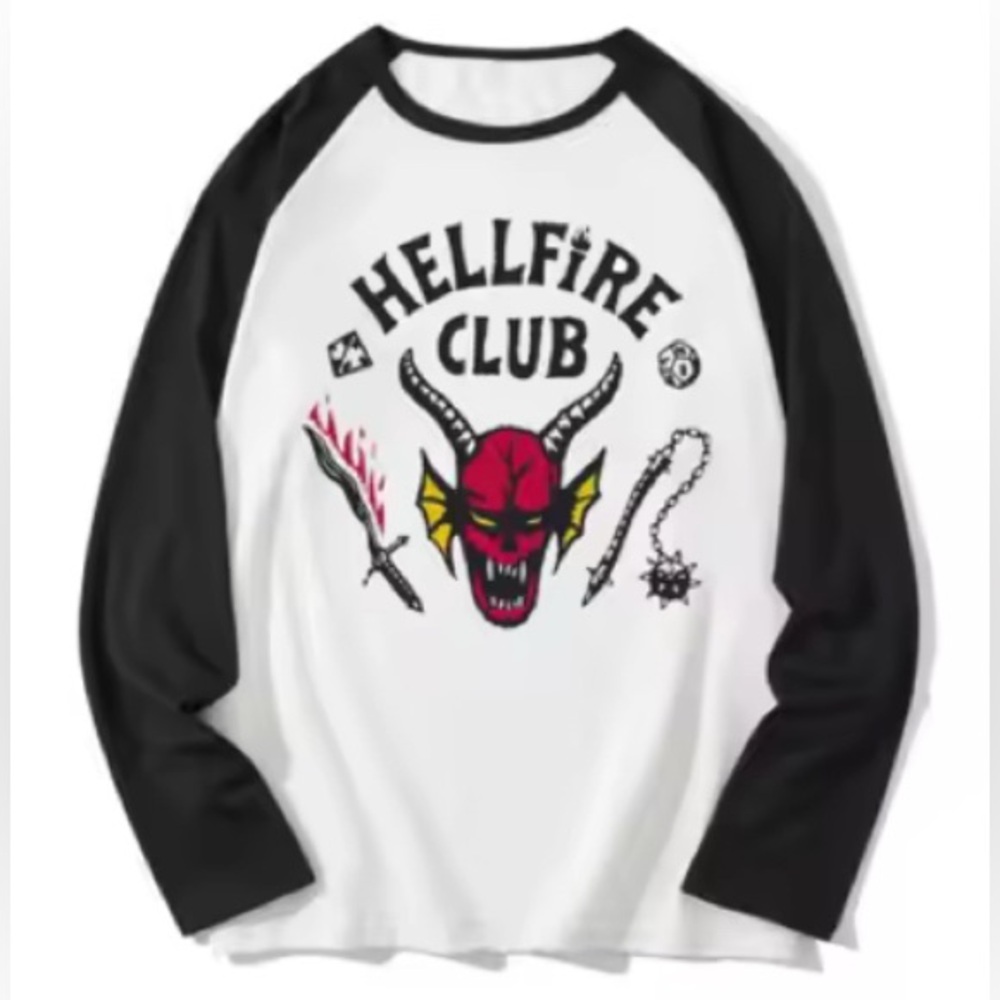 NEW! Stranger Things 5 Hellfire Club Graphic Raglan Tee size XL